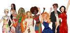 Illustration of diverse women in various outfits with a white background